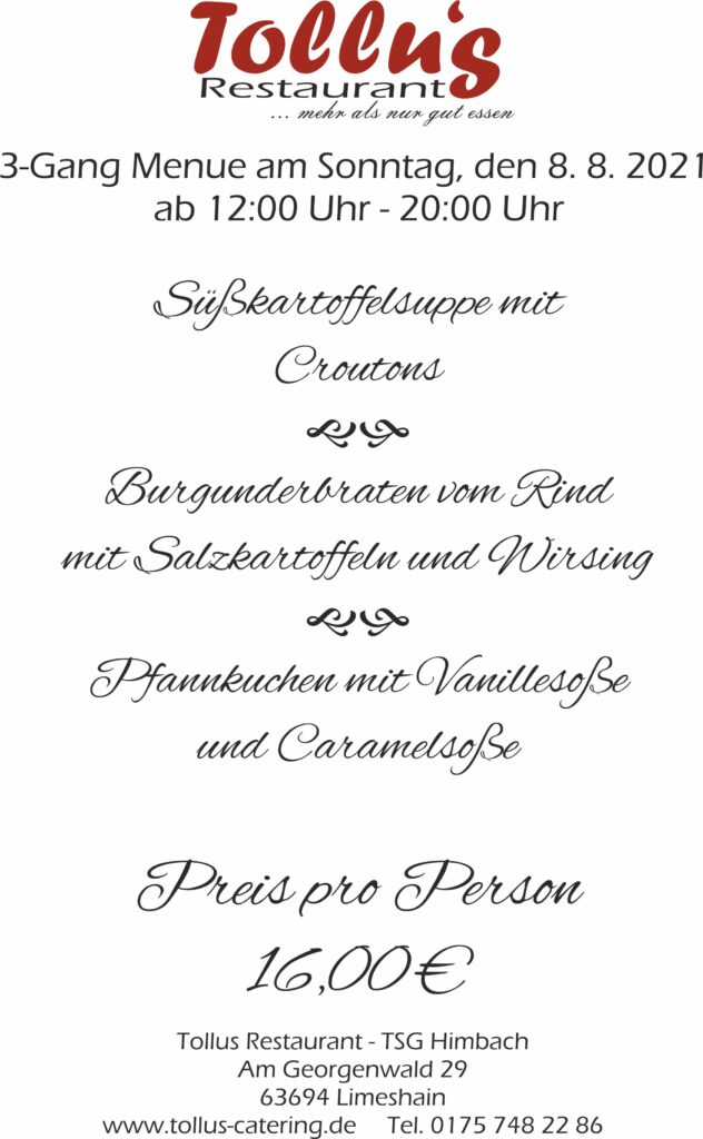 20 Sonntags Mittags Menue 8. 8. 2021