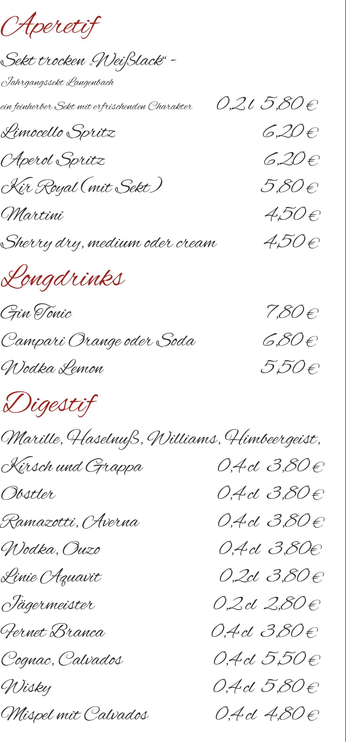2026 Januar Speisekarte 2024 schmal Varinate Apertif