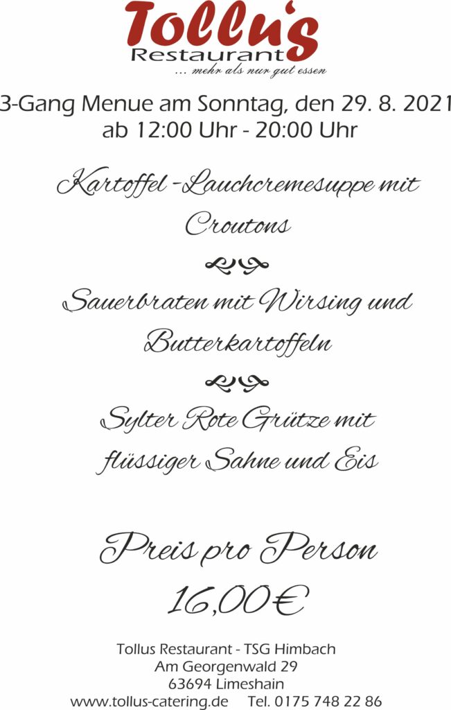 22 Sonntags Mittags Menue 29. 8. 2021