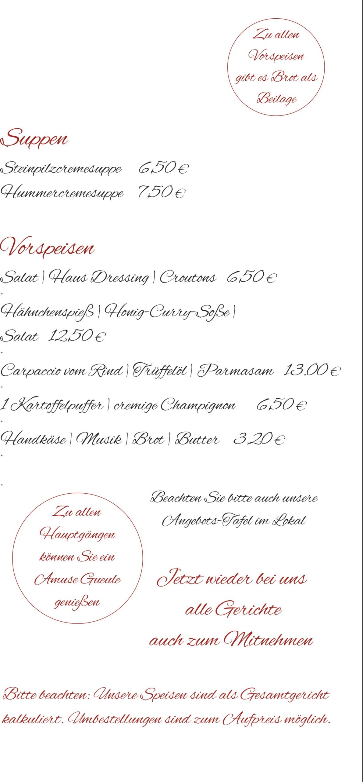 3 – Speisekarte Vorspeisen 20.03. 2026 schmal Varinate Speisekarte Vorspeisen