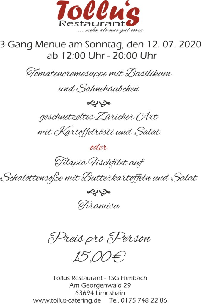 Sonntags Mittags Menue 12. 07. 2020