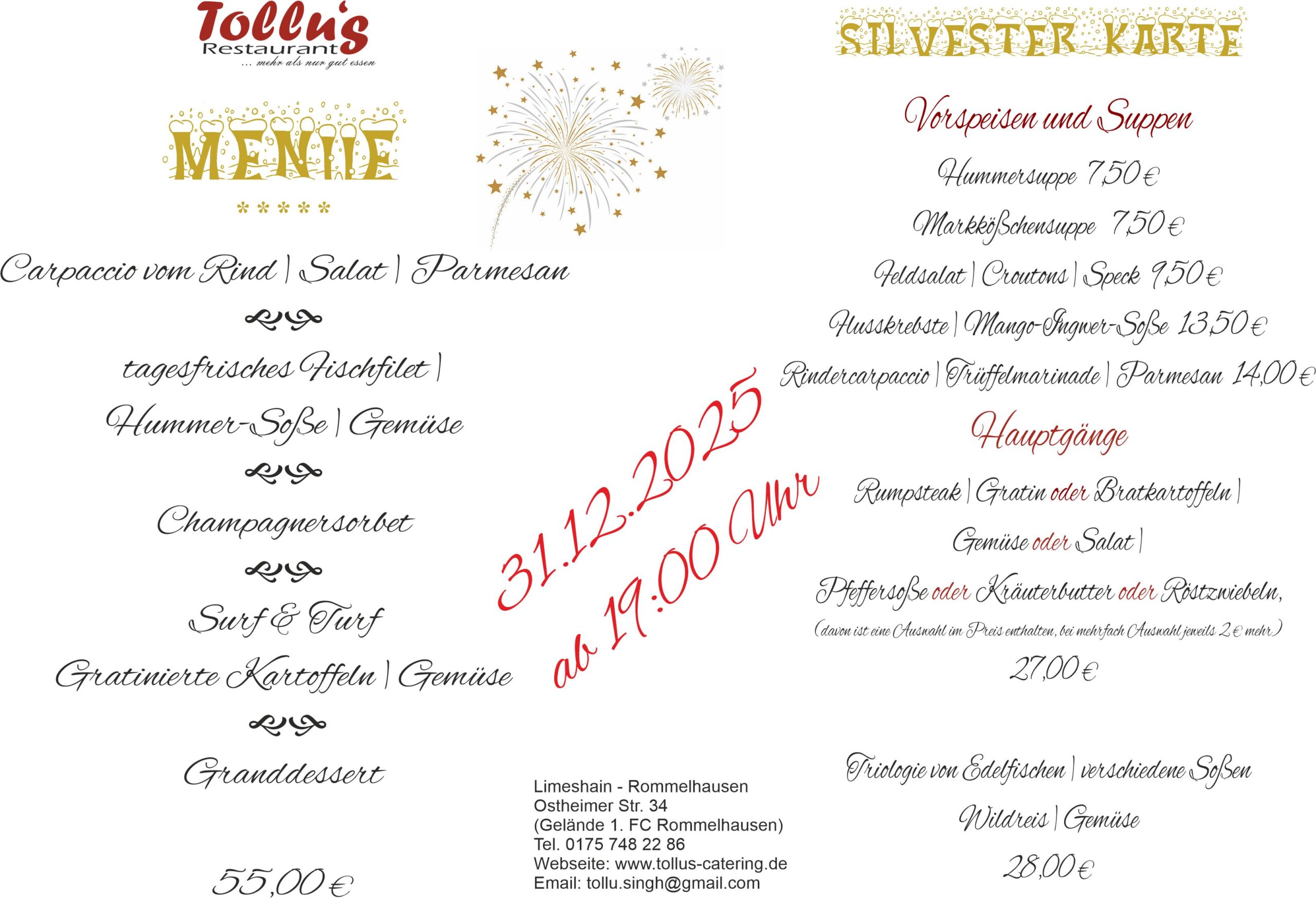 Menue Silvester 2026 Tag der deutschen Einheit