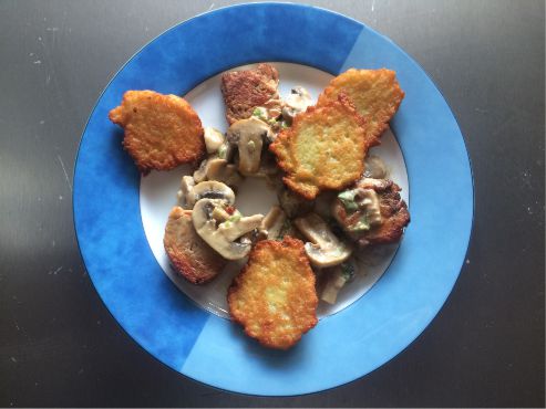 Schweinefilet mit Champignons und Katoffelpuffer