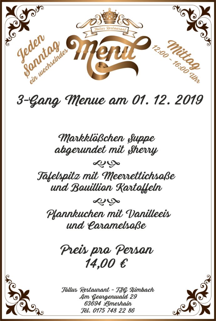 Sonntags Mittags Menue 01. 12. 2019