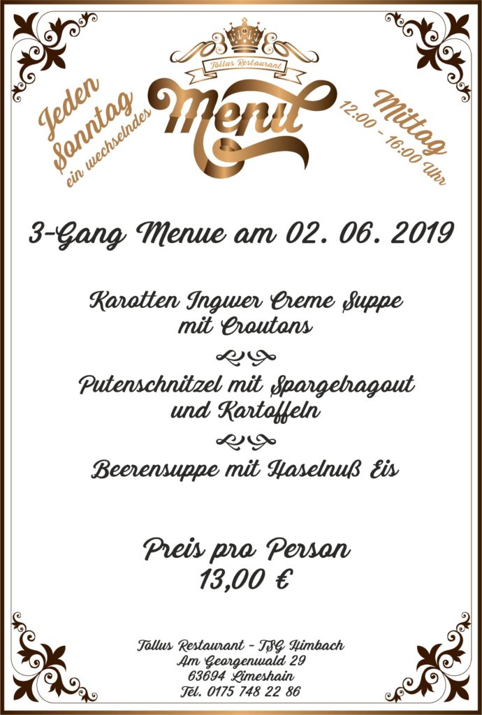 Sonntags Mittags Menue 02. 06. 2019