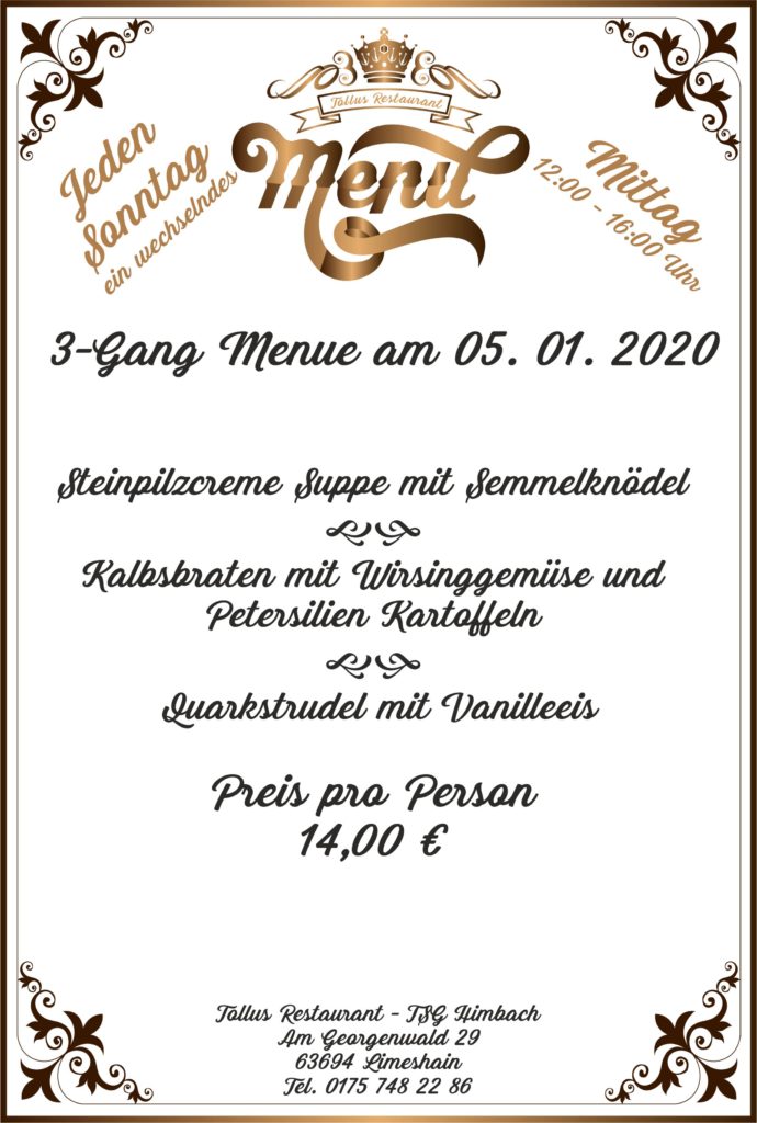 Sonntags Mittags Menue 05. 01. 2020