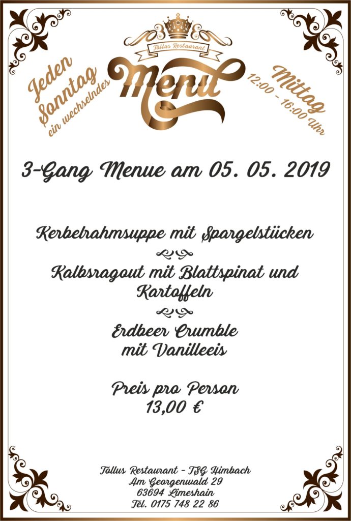 Sonntags Mittags Menue 05. 05. 2019