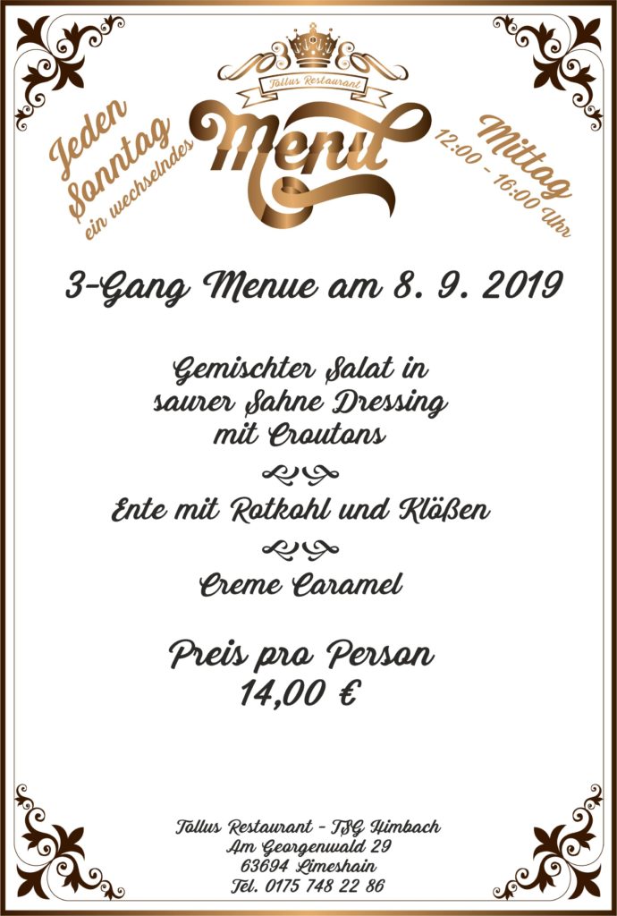 Sonntags Mittags Menue 08. 09. 2019