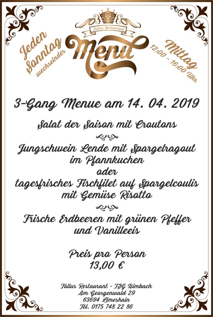 Sonntags Mittags Menue 14. 04. 2019