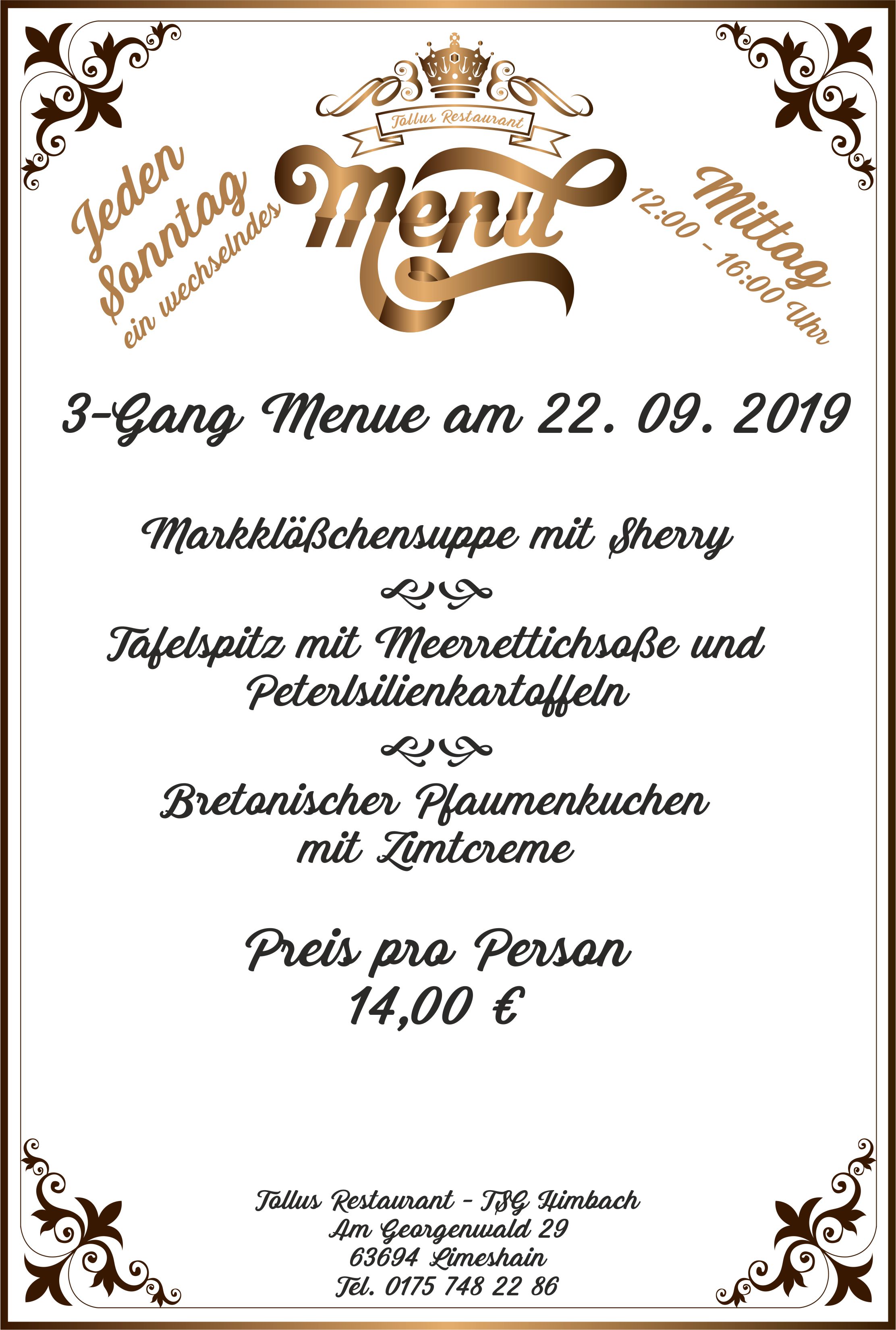 Sonntags Mittags Menue 22. 09. 2019
