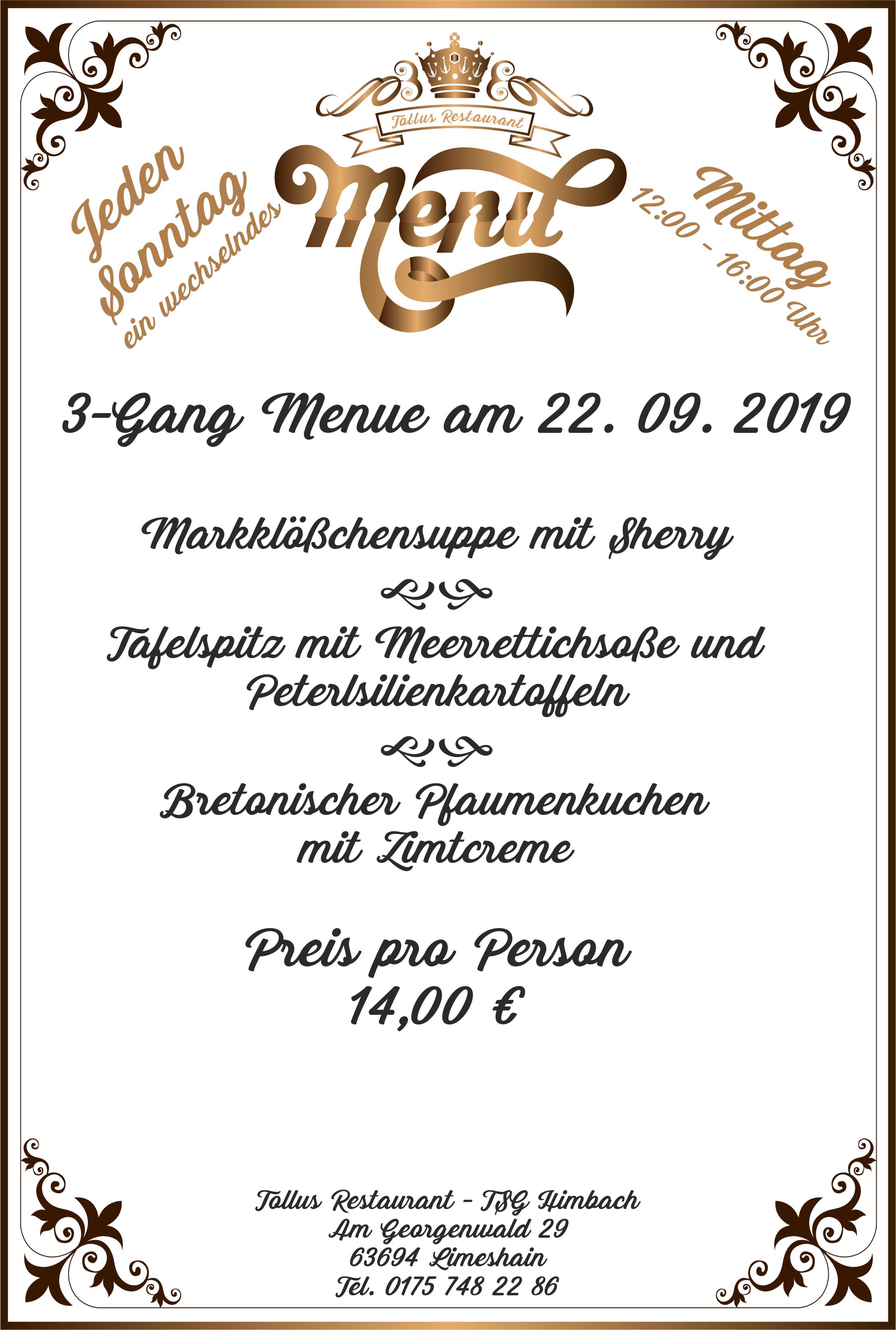 Sonntags Mittags Menue 22. 09. 2019