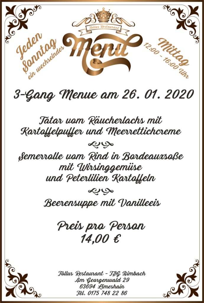 Sonntags Mittags Menue 26. 01. 2020