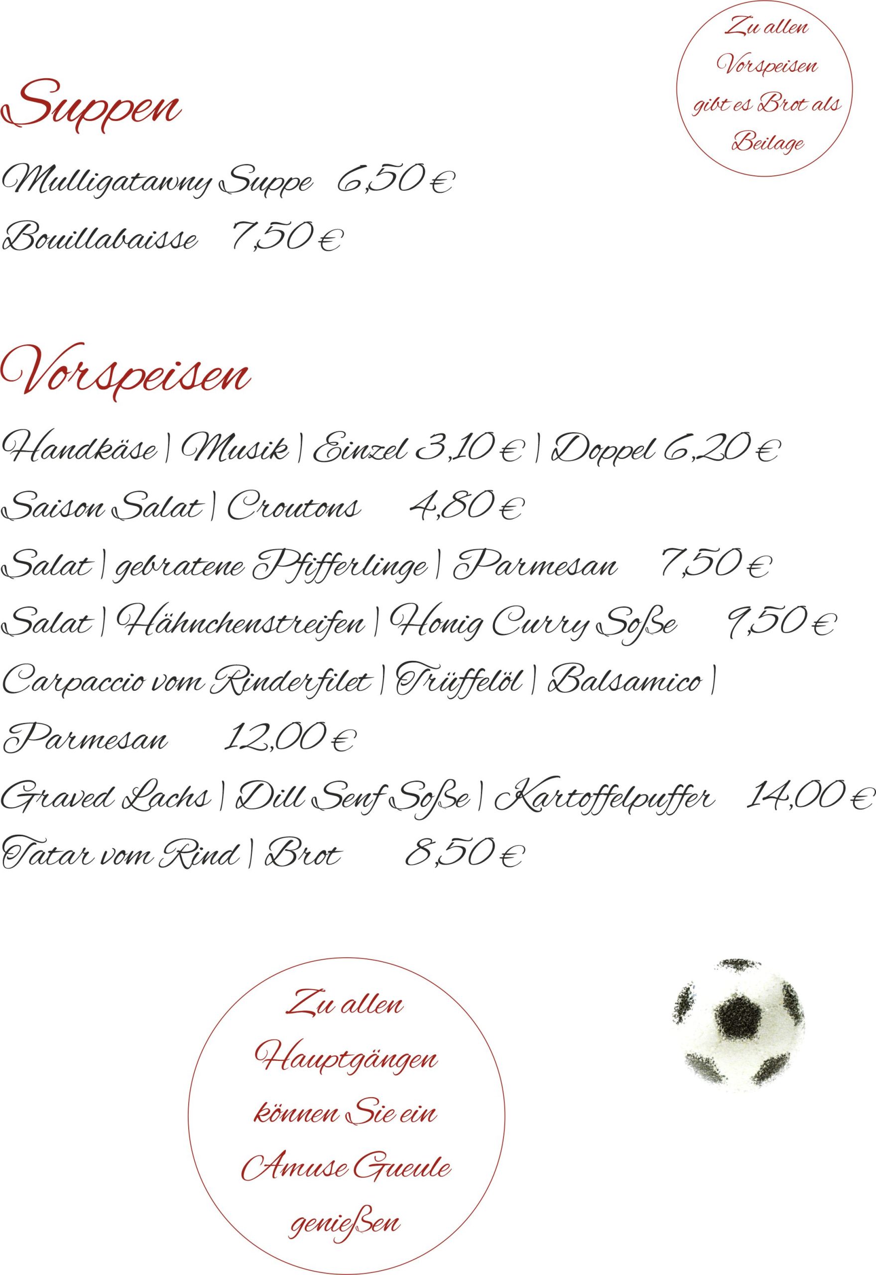 Speisekarte neu 2023 Mai Vorspeisen Speisekarte Suppen Vorspeisen