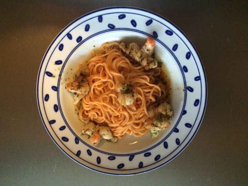 Teller Scampi mit Spagetti