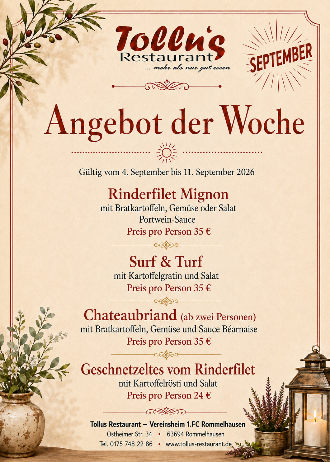 Wochenangebot ab 3. Sept. 2026, Rinderfilet Wochenangebot ab 3. Sept. 2026, Rinderfilet